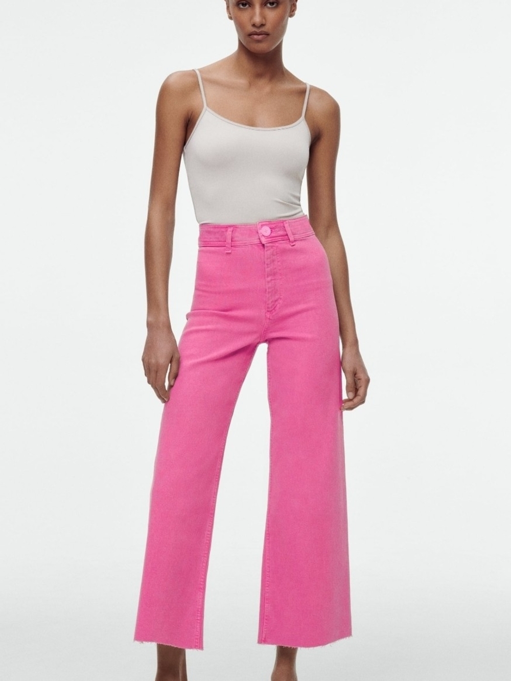 Zara High-Rise Wide-Leg Hot Pink Stretch Jeans